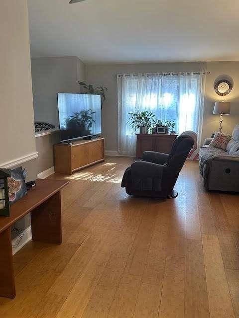living room featuring light wood finished floors and baseboards