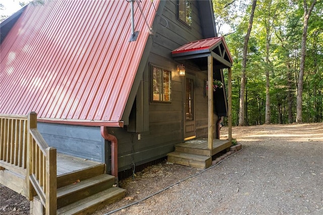 exterior space featuring metal roof