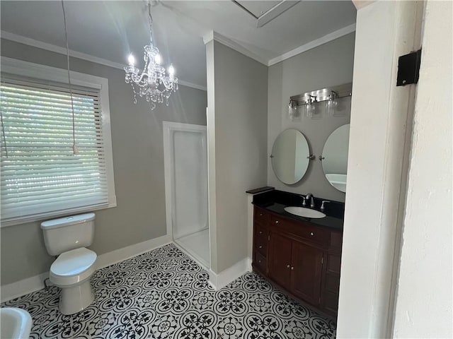 bathroom with toilet, baseboards, ornamental molding, and tile patterned floors