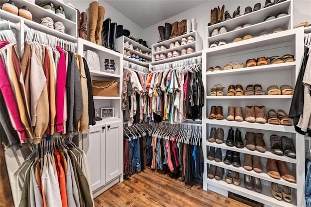 walk in closet featuring hardwood / wood-style flooring