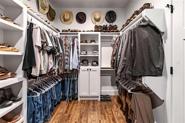 spacious closet featuring light hardwood / wood-style floors