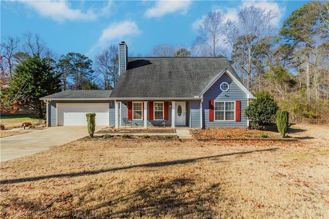 view of front of home featuring a garage, a porch, and a front lawn