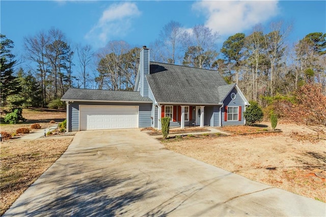 new england style home featuring a garage and covered porch