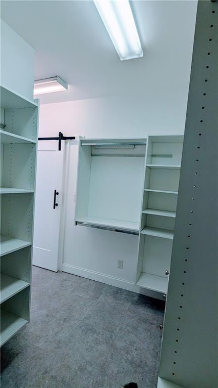 spacious closet featuring a barn door