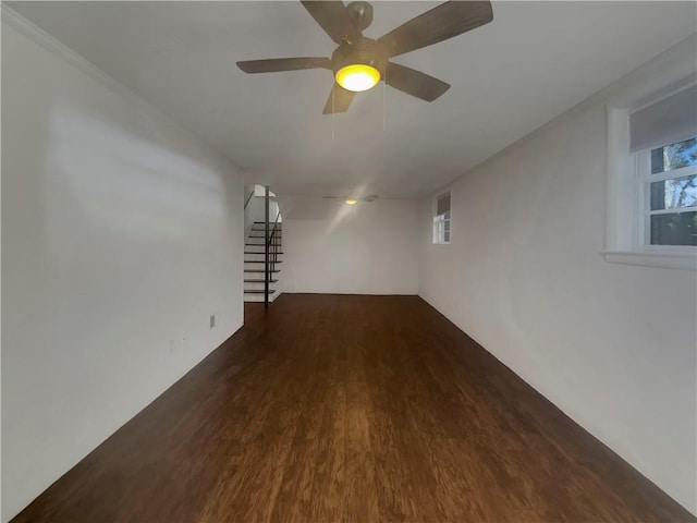 2217 Troutdale Dr, Decatur, GA 30032 - interior space featuring stairs, ceiling fan, and wood finished floors