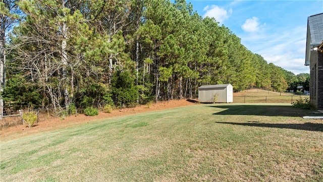 view of yard with a shed