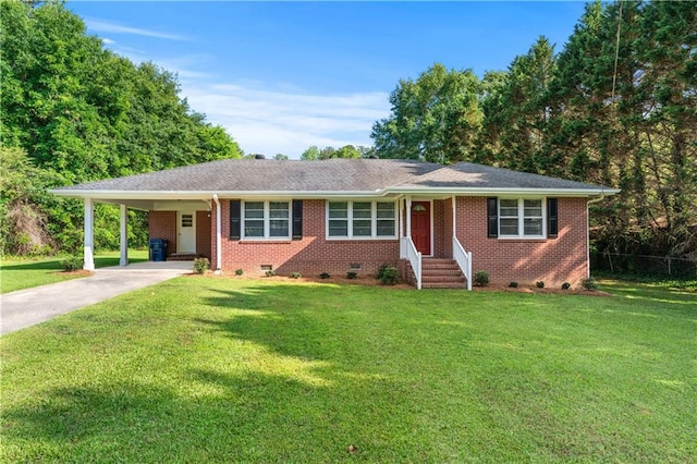 156 Ridgeway St, Winder, GA 30680 - ranch-style house with crawl space, driveway, an attached carport, and brick siding