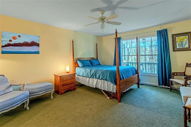 bedroom featuring carpet flooring and ceiling fan