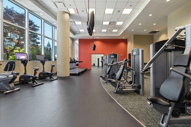 1080 Peachtree St NE Unit 1909, Atlanta, GA 30309 - gym with a paneled ceiling