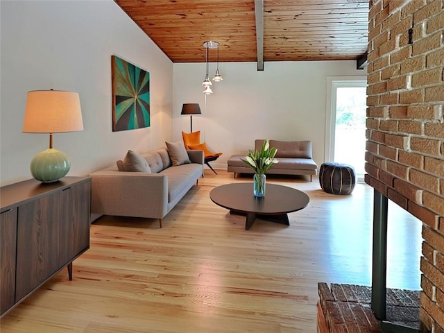 3861 Foxford Dr, Atlanta, GA 30340 - living area with wooden ceiling, light wood-style flooring, and brick wall