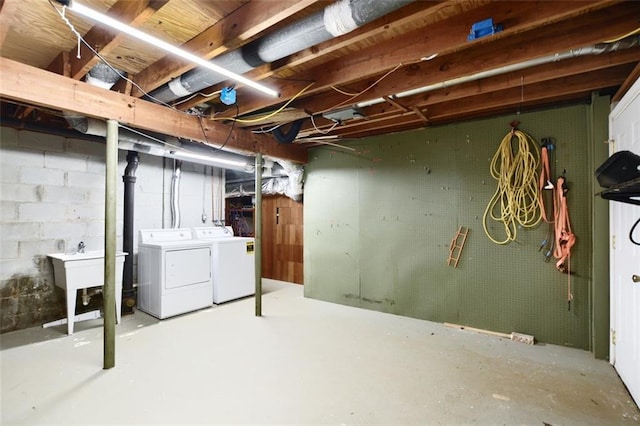 3861 Foxford Dr, Atlanta, GA 30340 - unfinished basement with washer and clothes dryer and a sink