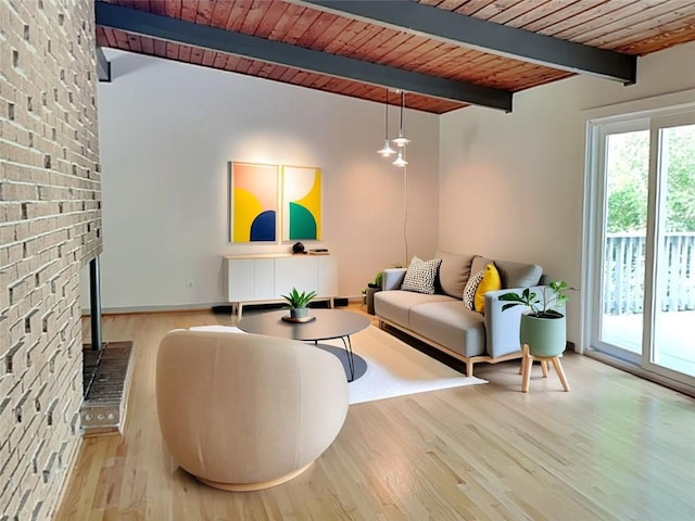 3861 Foxford Dr, Atlanta, GA 30340 - living room featuring wood finished floors, wooden ceiling with exposed beams, and radiator