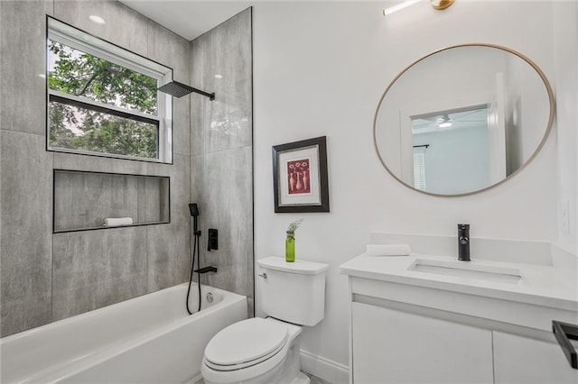2809 Glenwood Ave SE, Atlanta, GA 30317 - bathroom with toilet, vanity, shower / bath combination, baseboards, and ceiling fan