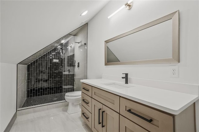 2809 Glenwood Ave SE, Atlanta, GA 30317 - bathroom featuring toilet, vanity, a shower stall, and marble finish floors