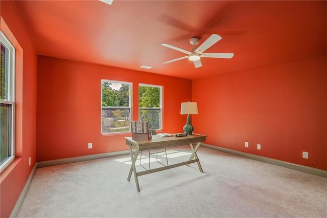 2809 Glenwood Ave SE, Atlanta, GA 30317 - home office featuring carpet, baseboards, and a ceiling fan