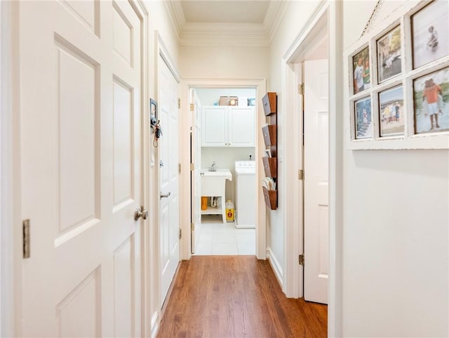 350 Fountain Oaks Ln, Atlanta, GA 30342 - corridor with crown molding and wood finished floors