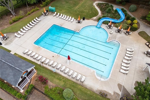 view of pool featuring a water slide