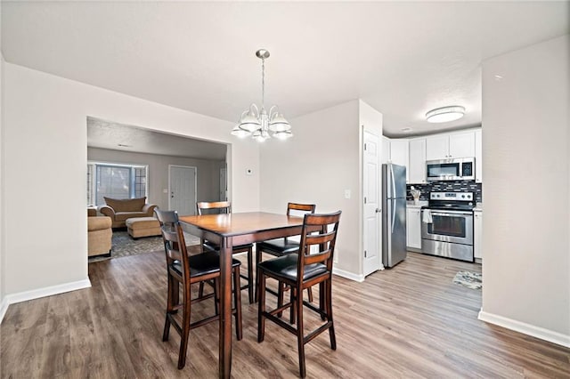 200 High Creek Dr, Roswell, GA 30076 - dining room featuring light wood-type flooring, baseboards, and an inviting chandelier