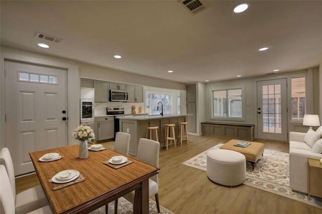 living room with light hardwood / wood-style flooring