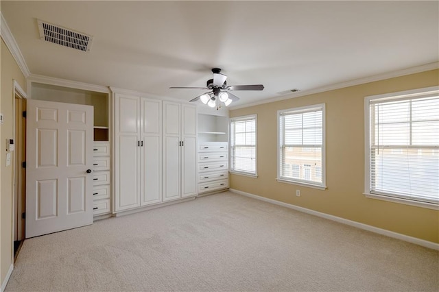 4400 Village Field Pl, Suwanee, GA 30024 - unfurnished bedroom featuring ornamental molding, baseboards, light carpet, and ceiling fan