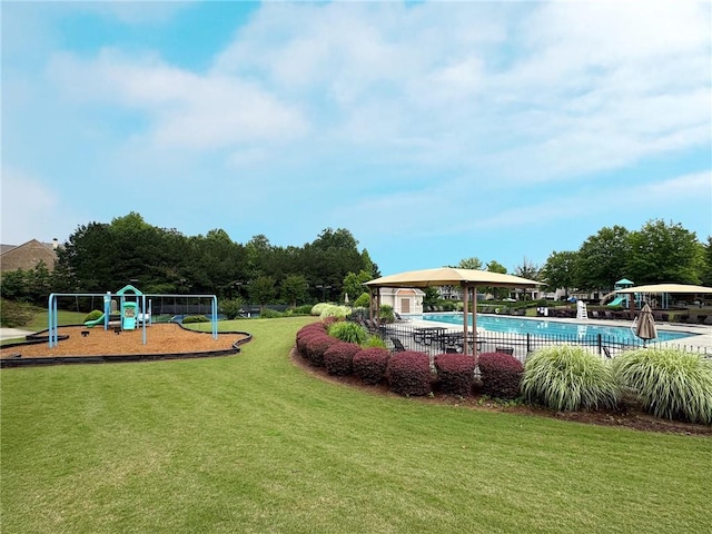 4400 Village Field Pl, Suwanee, GA 30024 - view of grassy yard featuring a community pool and a gazebo