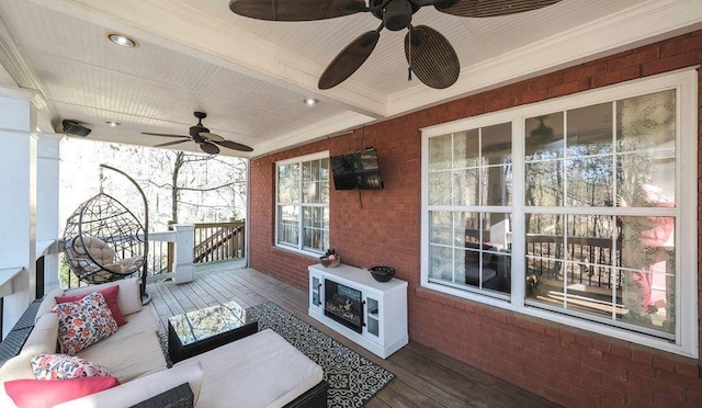 view of patio / terrace featuring an outdoor hangout area and a ceiling fan