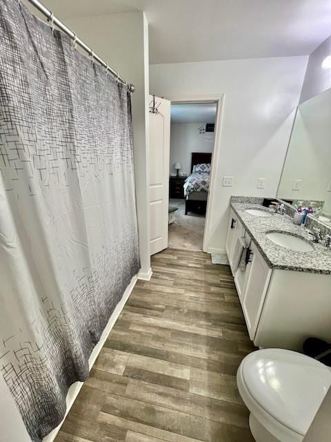 bathroom with vanity and wood-type flooring