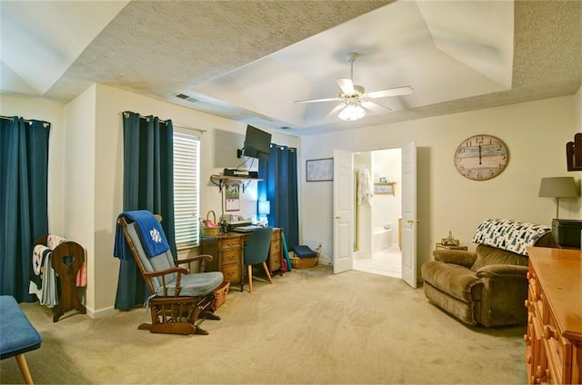 809 Longbranch Ln, Douglasville, GA 30134 - sitting room featuring a raised ceiling, carpet flooring, ceiling fan, baseboards, and a textured ceiling