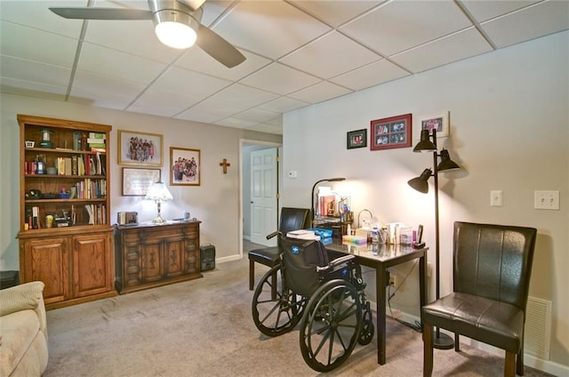 809 Longbranch Ln, Douglasville, GA 30134 - office featuring a drop ceiling, ceiling fan, carpet floors, and baseboards