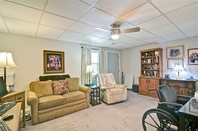 809 Longbranch Ln, Douglasville, GA 30134 - office space with carpet flooring, a paneled ceiling, and a ceiling fan