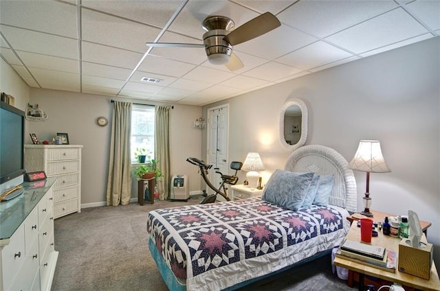 809 Longbranch Ln, Douglasville, GA 30134 - carpeted bedroom with a drop ceiling, a ceiling fan, and baseboards