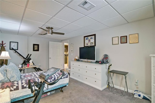 809 Longbranch Ln, Douglasville, GA 30134 - bedroom featuring a paneled ceiling, carpet floors, ceiling fan, and baseboards