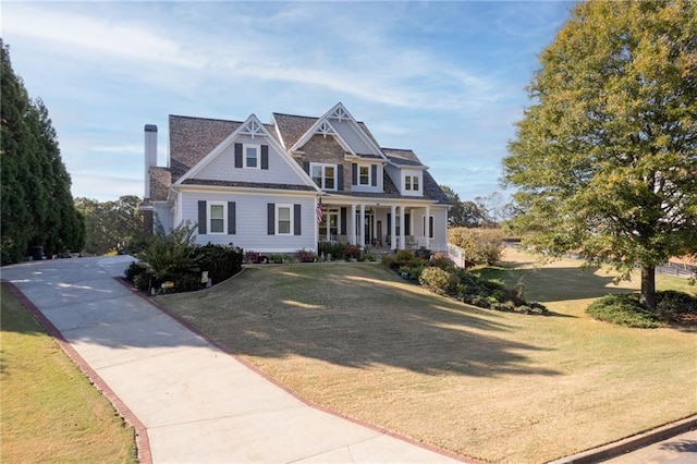 view of front of house featuring a front yard and a porch