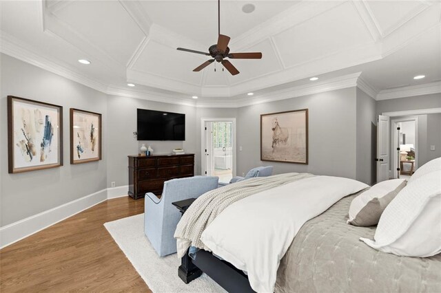 15910 Meadow King Way, Milton, GA 30004 - bedroom featuring wood finished floors, recessed lighting, crown molding, ceiling fan, and access to outside