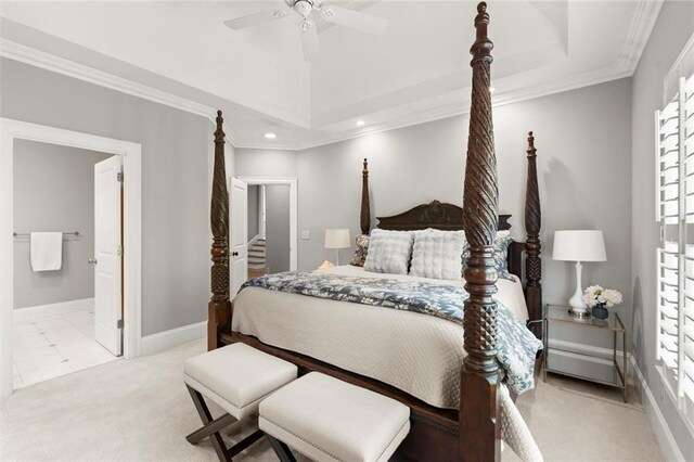 15910 Meadow King Way, Milton, GA 30004 - carpeted bedroom featuring ornamental molding, multiple windows, recessed lighting, ensuite bathroom, and a ceiling fan