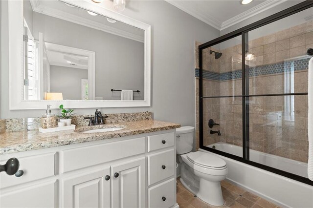 15910 Meadow King Way, Milton, GA 30004 - full bathroom featuring crown molding, vanity, and bath / shower combo with glass door
