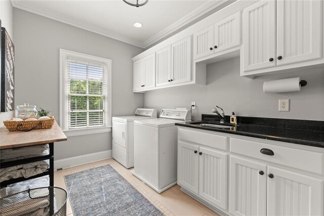15910 Meadow King Way, Milton, GA 30004 - laundry room featuring independent washer and dryer, crown molding, cabinet space, and recessed lighting