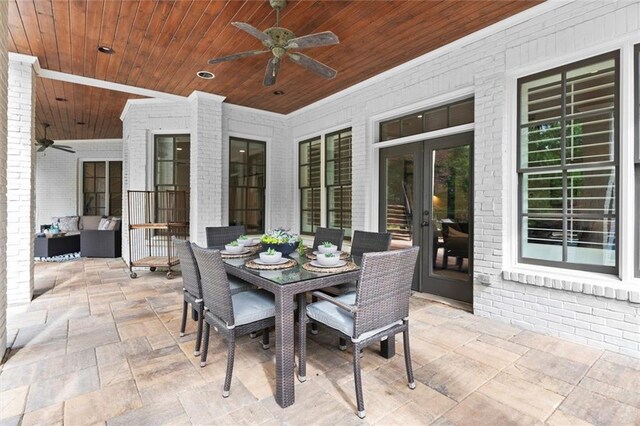 15910 Meadow King Way, Milton, GA 30004 - view of patio featuring ceiling fan, outdoor dining space, and french doors