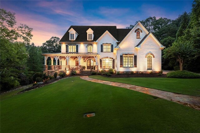 15910 Meadow King Way, Milton, GA 30004 - view of front of house featuring covered porch, a lawn, and a putting area