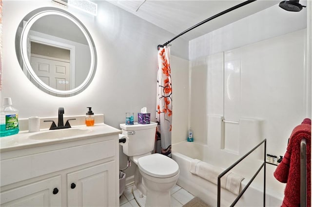 1438 Salem Dr, Alpharetta, GA 30009 - full bathroom featuring shower / bathtub combination with curtain, vanity, and tile patterned floors