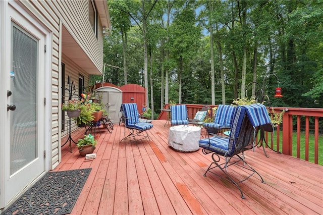 1438 Salem Dr, Alpharetta, GA 30009 - wooden deck featuring a shed and view of scattered trees