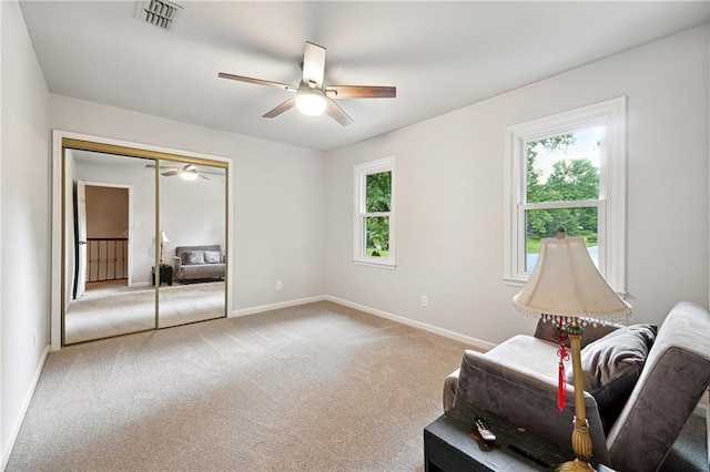 1438 Salem Dr, Alpharetta, GA 30009 - sitting room featuring a ceiling fan, plenty of natural light, and carpet floors