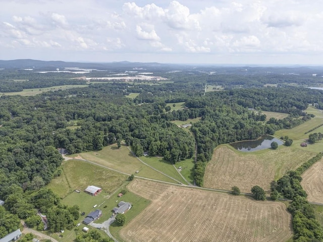 aerial view featuring a water view and a rural view