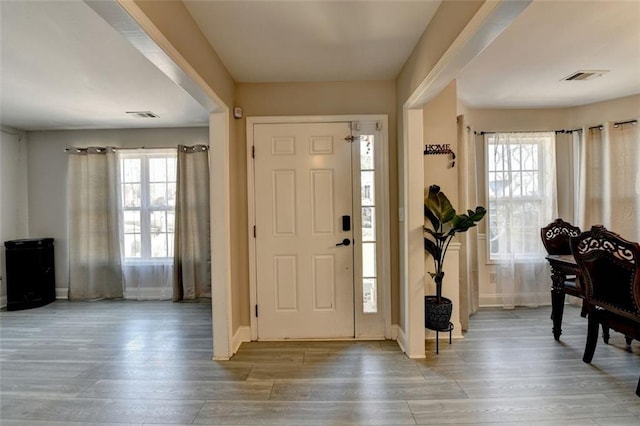 entrance foyer with hardwood / wood-style floors and plenty of natural light