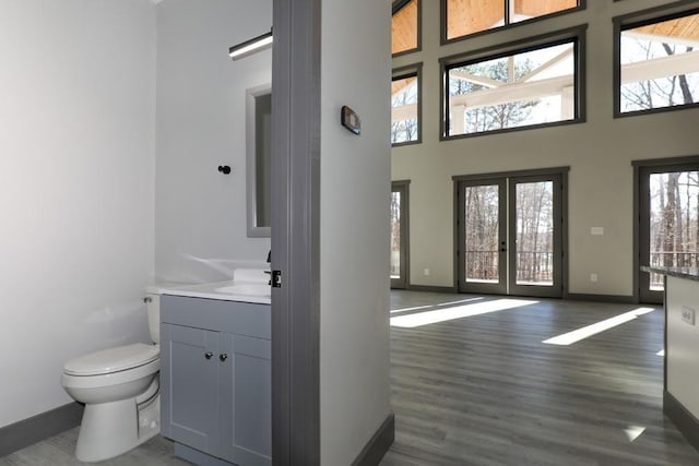 221 Dragonfly Cv, Toccoa, GA 30577 - entryway featuring a towering ceiling, french doors, and dark wood-style floors
