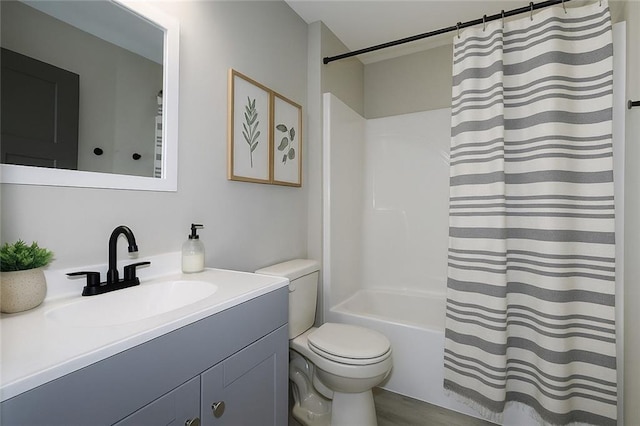 221 Dragonfly Cv, Toccoa, GA 30577 - bathroom with vanity, shower / bathtub combination with curtain, and wood finished floors