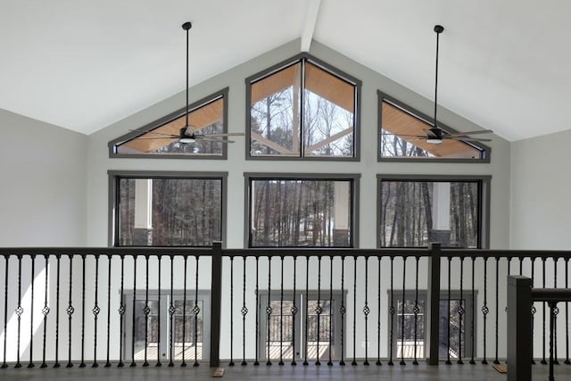 221 Dragonfly Cv, Toccoa, GA 30577 - detailed view of a ceiling fan and beamed ceiling