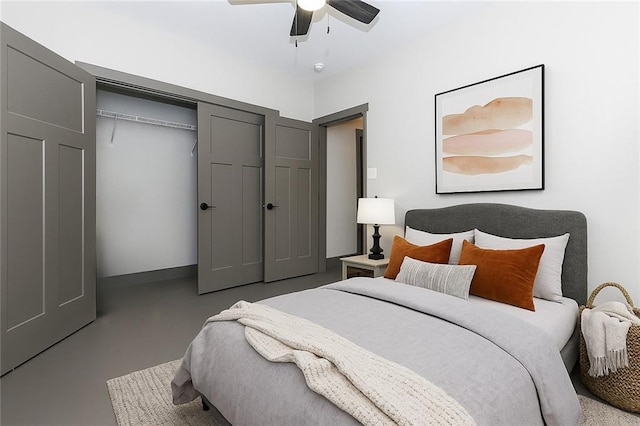 221 Dragonfly Cv, Toccoa, GA 30577 - bedroom with a closet, a ceiling fan, and finished concrete floors