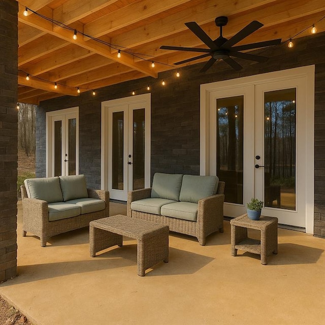 221 Dragonfly Cv, Toccoa, GA 30577 - view of patio featuring french doors, an outdoor living space, and a ceiling fan