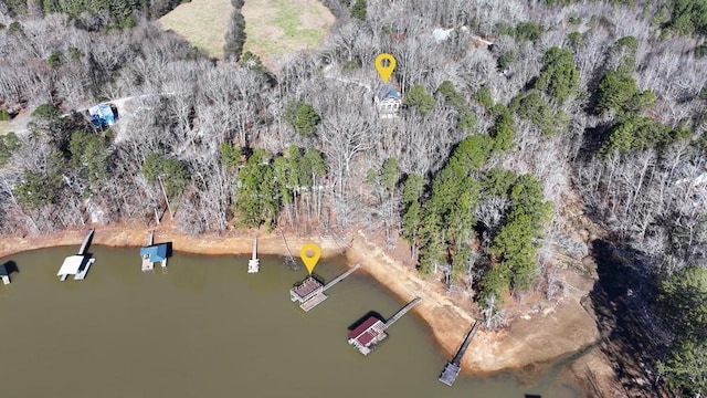 bird's eye view featuring a water view